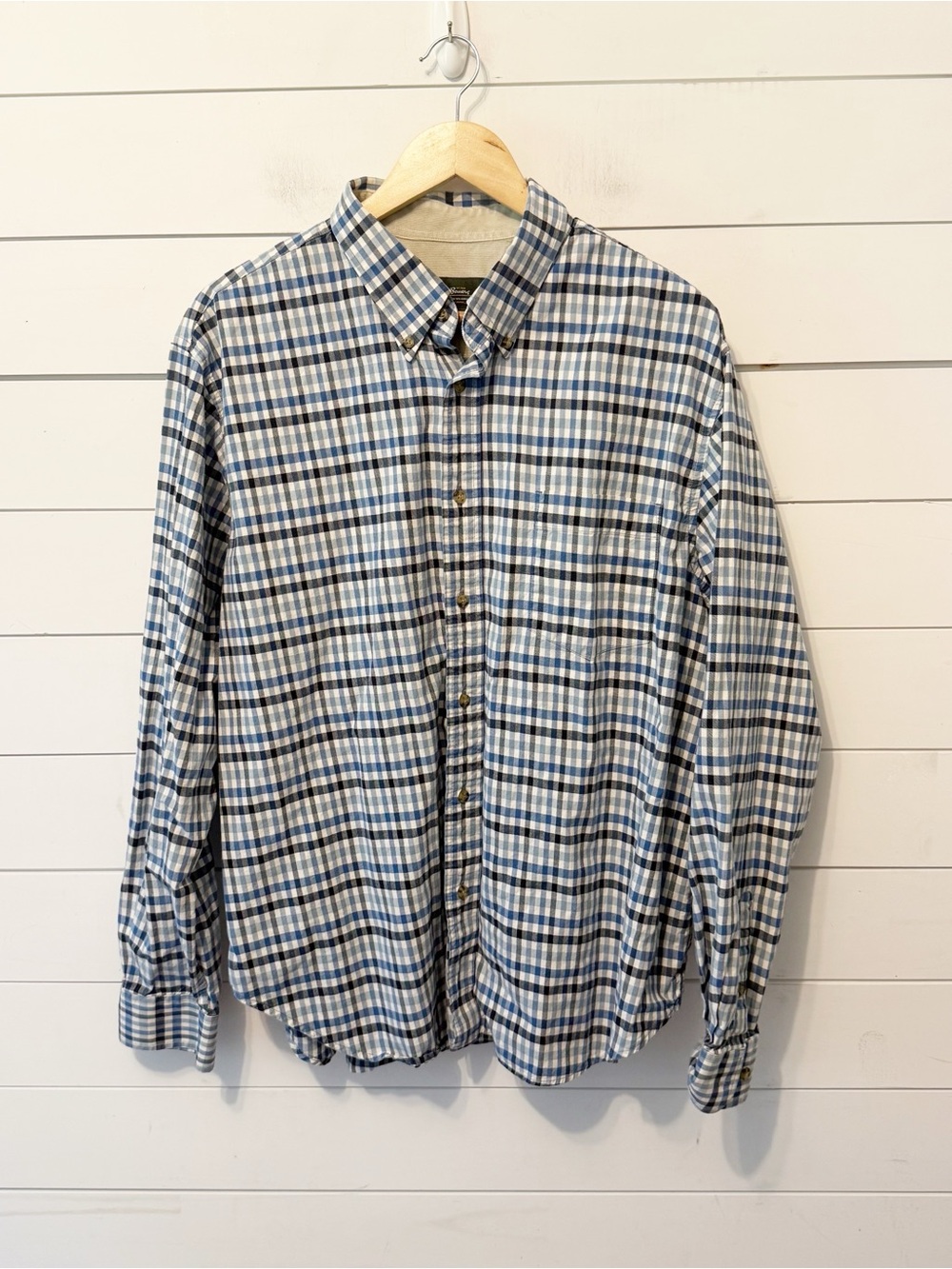 Eddie Bauer Men’s Plaid Long Sleeve Cotton Button Down Shirt Blue/White Size XL